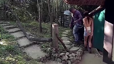 Lumberjacks have they black girls. The first victim. Part 2. She endures blindfolded, while he paddling her perfect ass, and porks her in handcuffs.