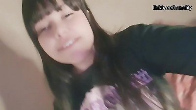 teen female taunts showcasing her sweet little beaver and then plumbs with a dildo
