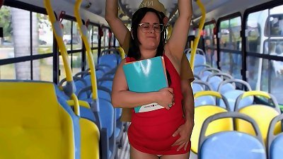 schoolgirl plumbed and fucked inside the bus in public!
