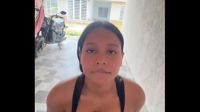 mischievous Colombian woman takes out her boyfriend's bro on the street and gargles it